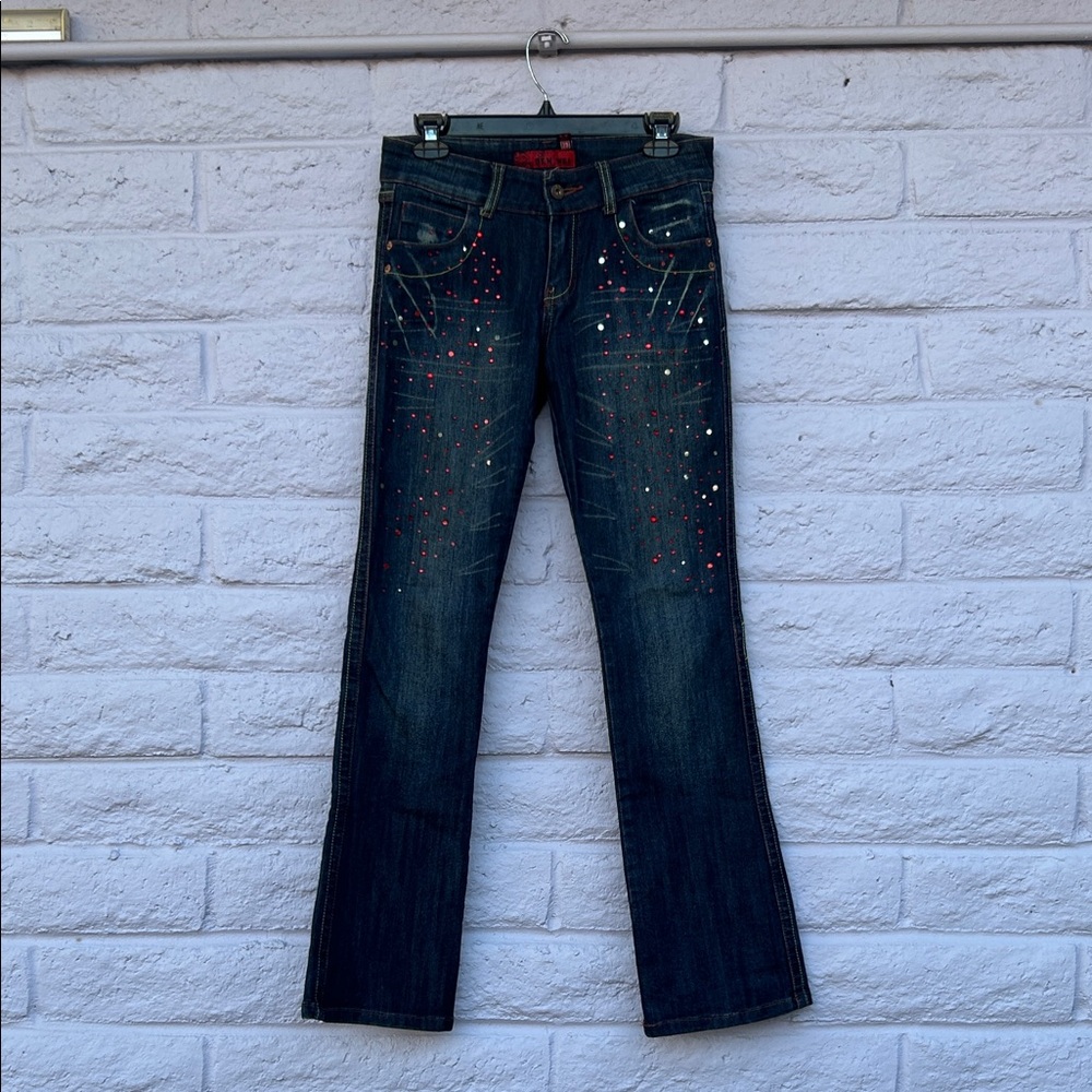Vintage Y2K Embellished Ben Wei Dark Denim Flare Jeans